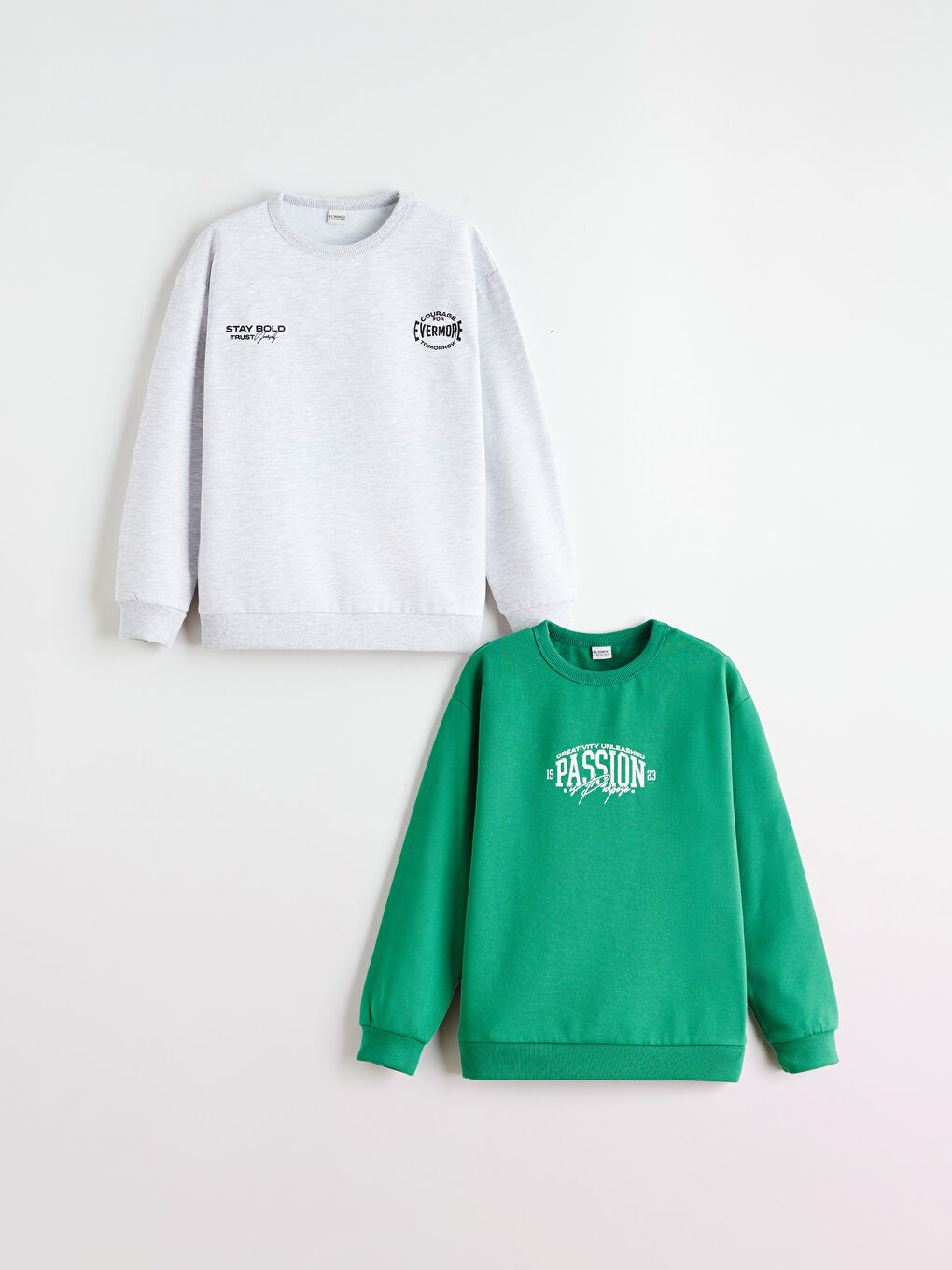 Yeşil Bisiklet Yaka Erkek Çocuk Sweatshirt 2'li-4