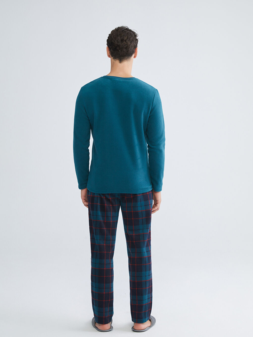 Standard Pattern Plaid Fleece Men's Pajamas Set-3