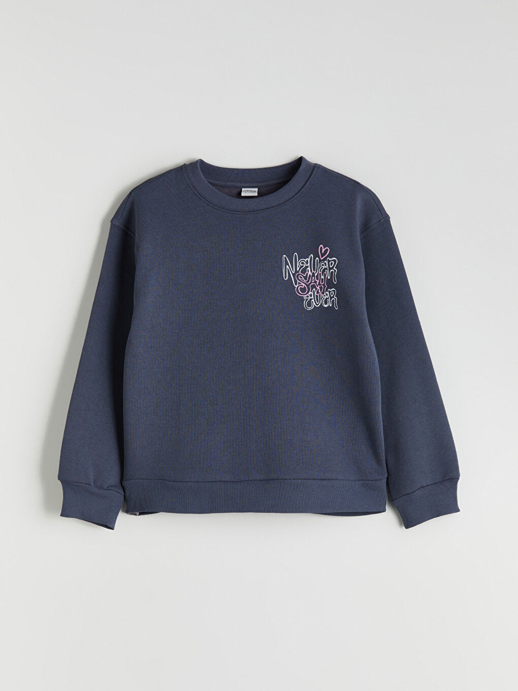 Antrasit Bisiklet Yaka Baskılı Kız Çocuk Kalın Sweatshirt