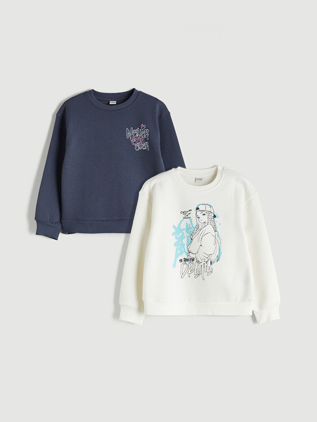 Crew Neck Girls' Sweatshirt 2 Pack