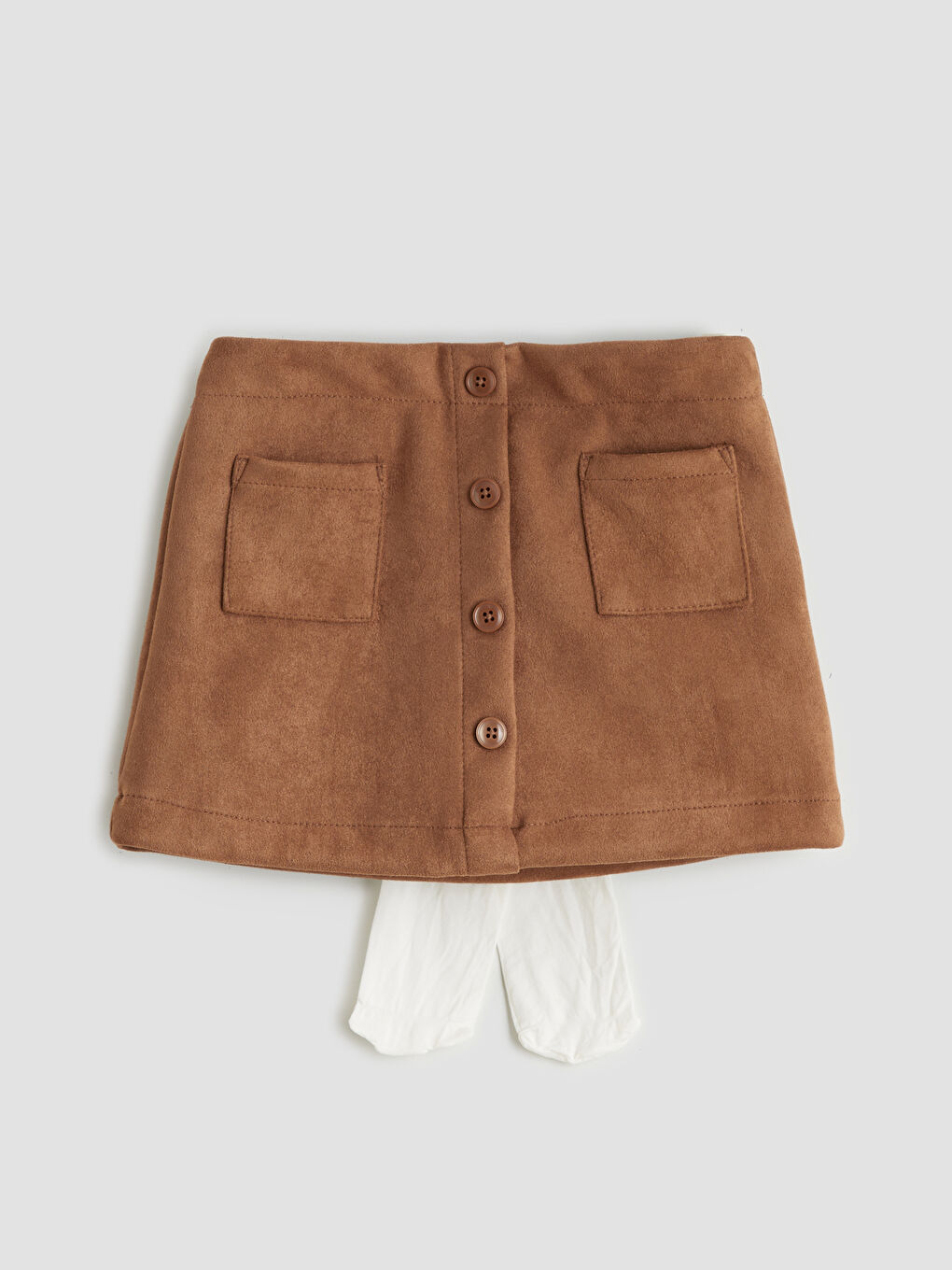 Kahverengi Süet Kız Çocuk Etek ve Külotlu Çorap