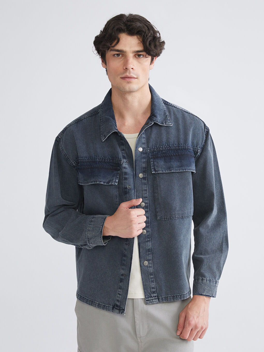 Regular Fit Long Sleeve Men's Denim Shirt