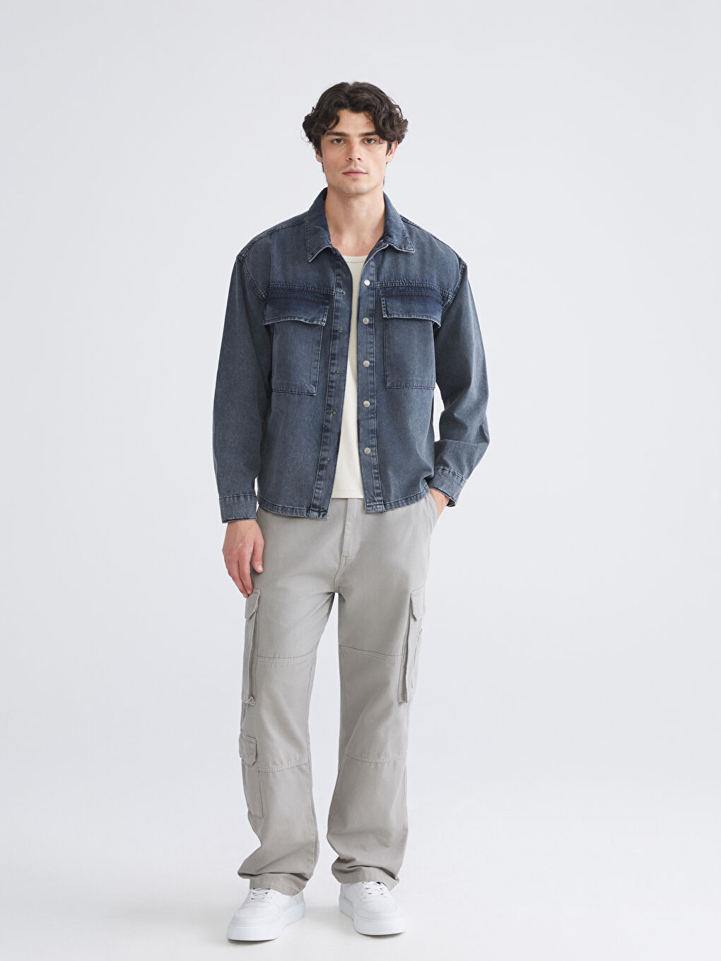 Regular Fit Long Sleeve Men's Denim Shirt-1