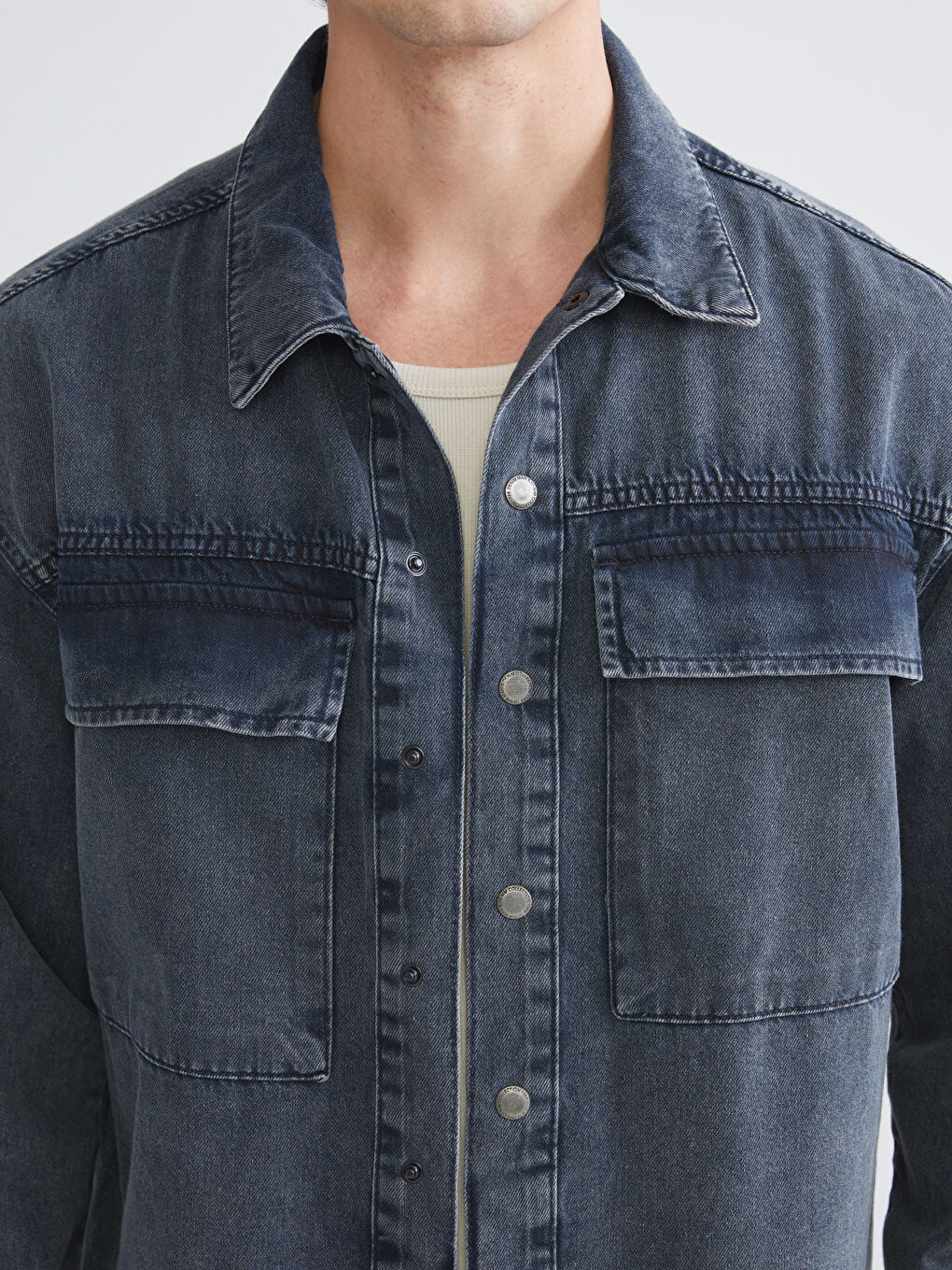 Regular Fit Long Sleeve Men's Denim Shirt-2