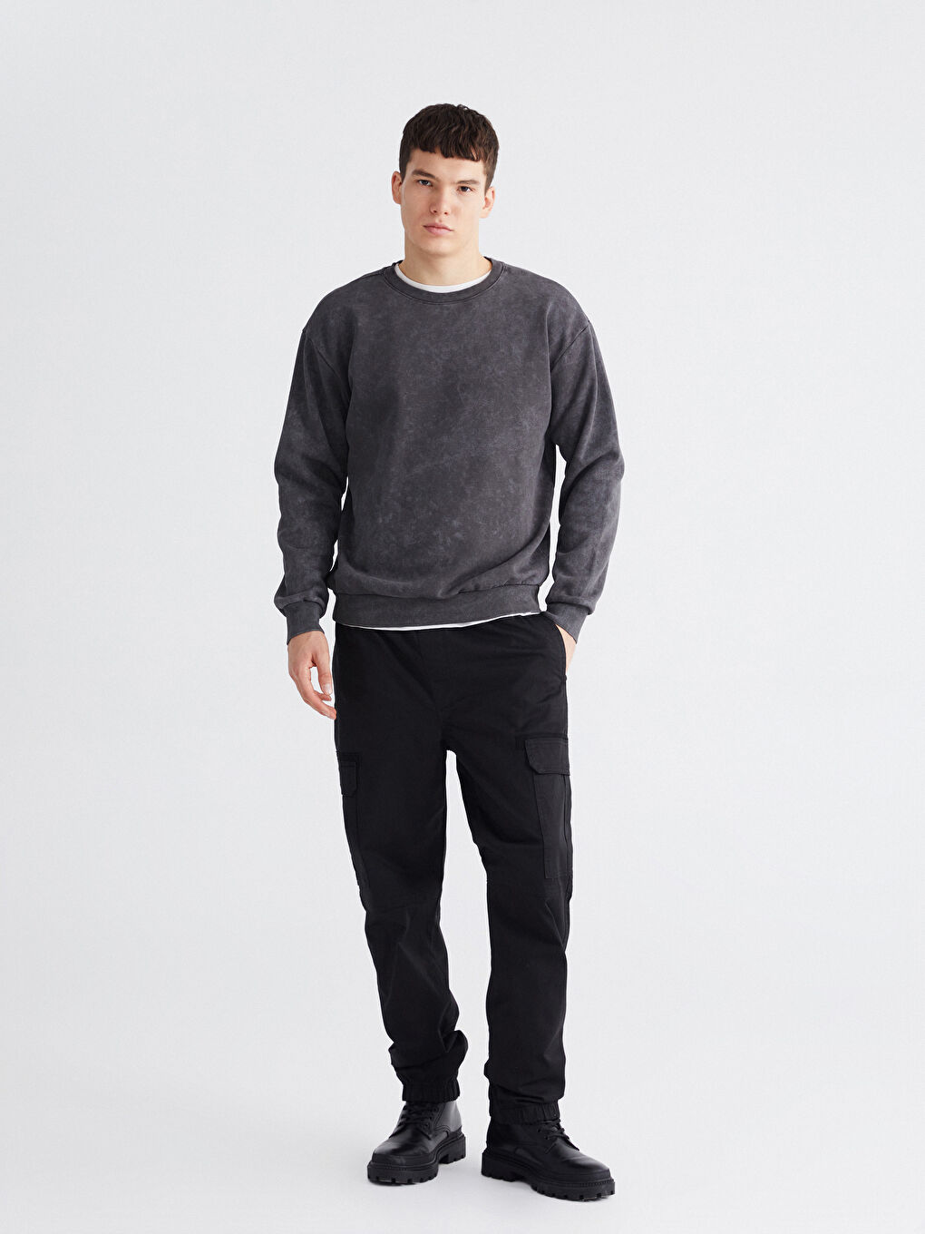 Antrasit Bisiklet Yaka Erkek Kalın Sweatshirt-1