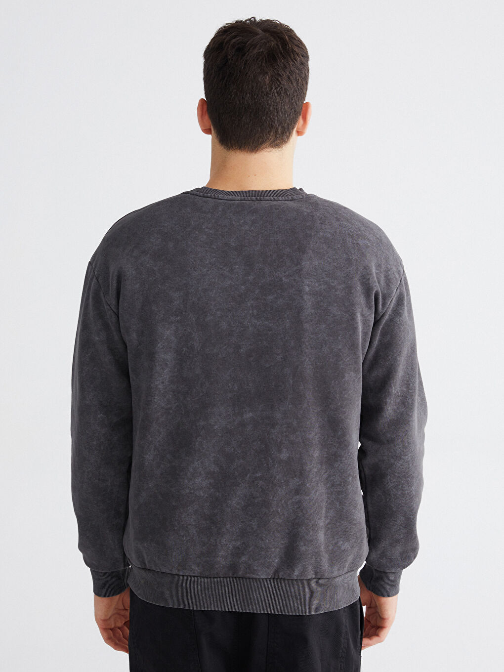 Antrasit Bisiklet Yaka Erkek Kalın Sweatshirt-3