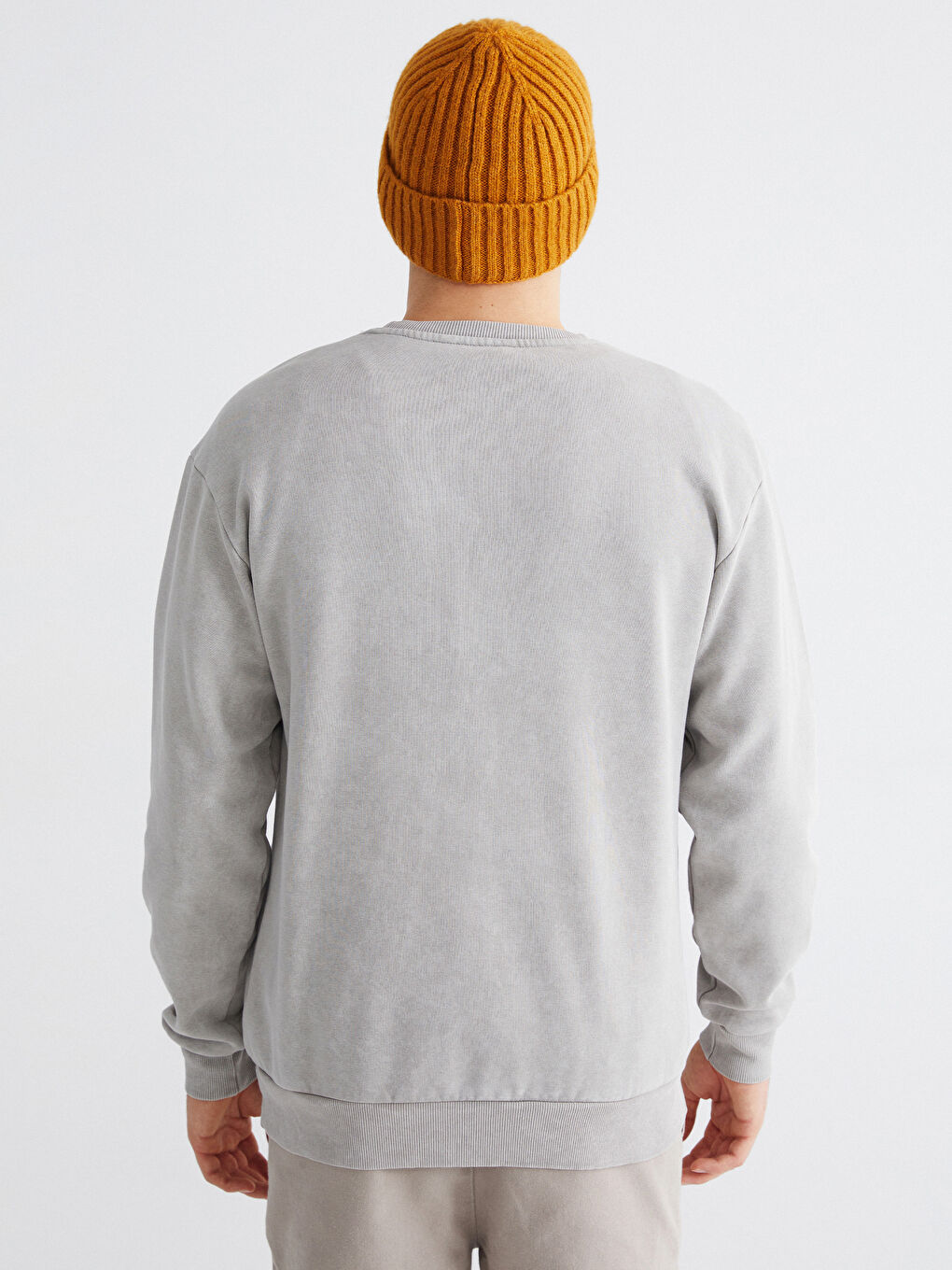 Gri Bisiklet Yaka Erkek Kalın Sweatshirt-3