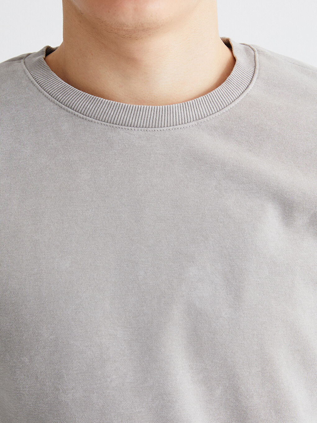 Gri Bisiklet Yaka Erkek Kalın Sweatshirt-2