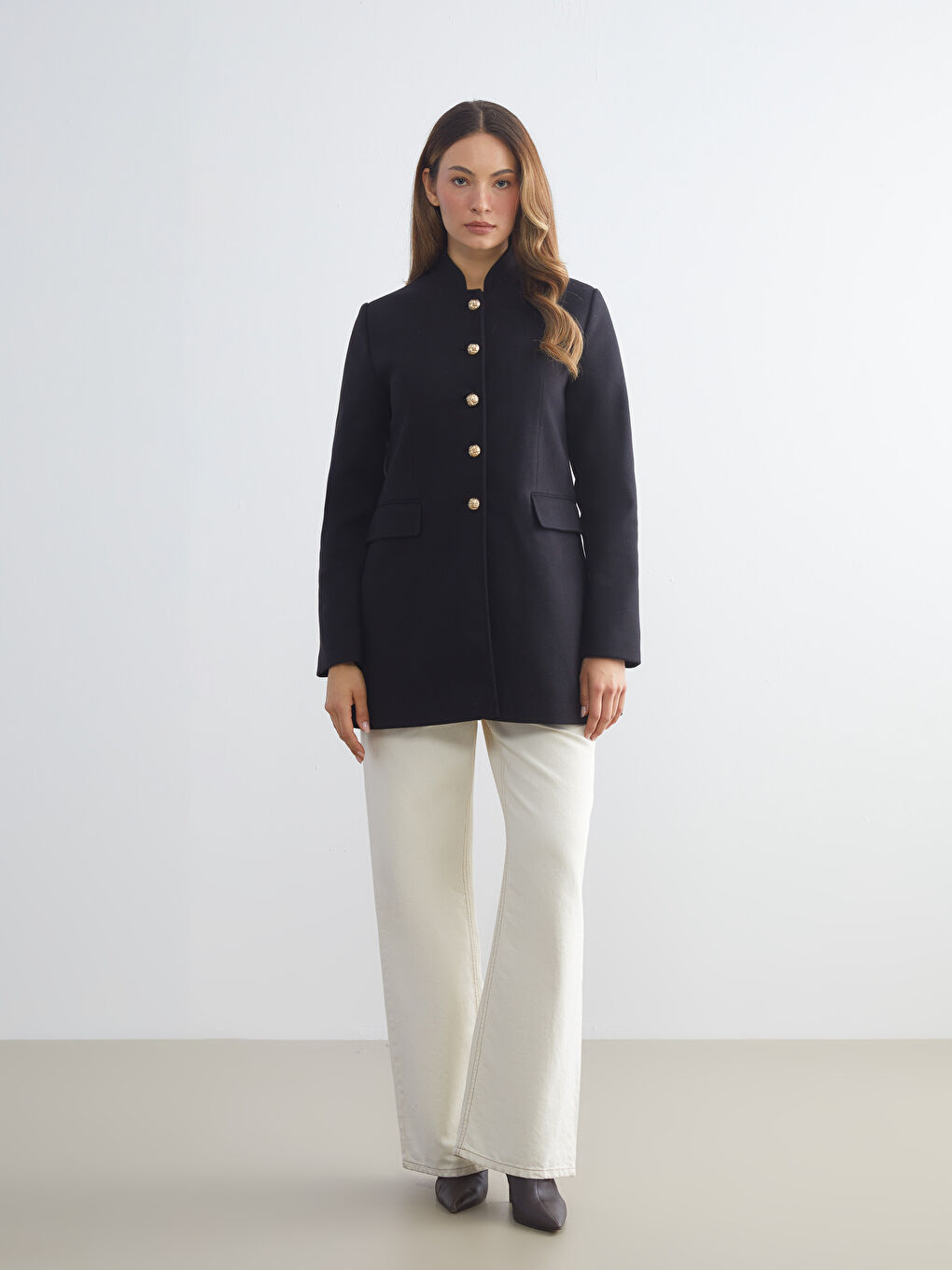 Woman BLACK Wool Blended Overcoat-1