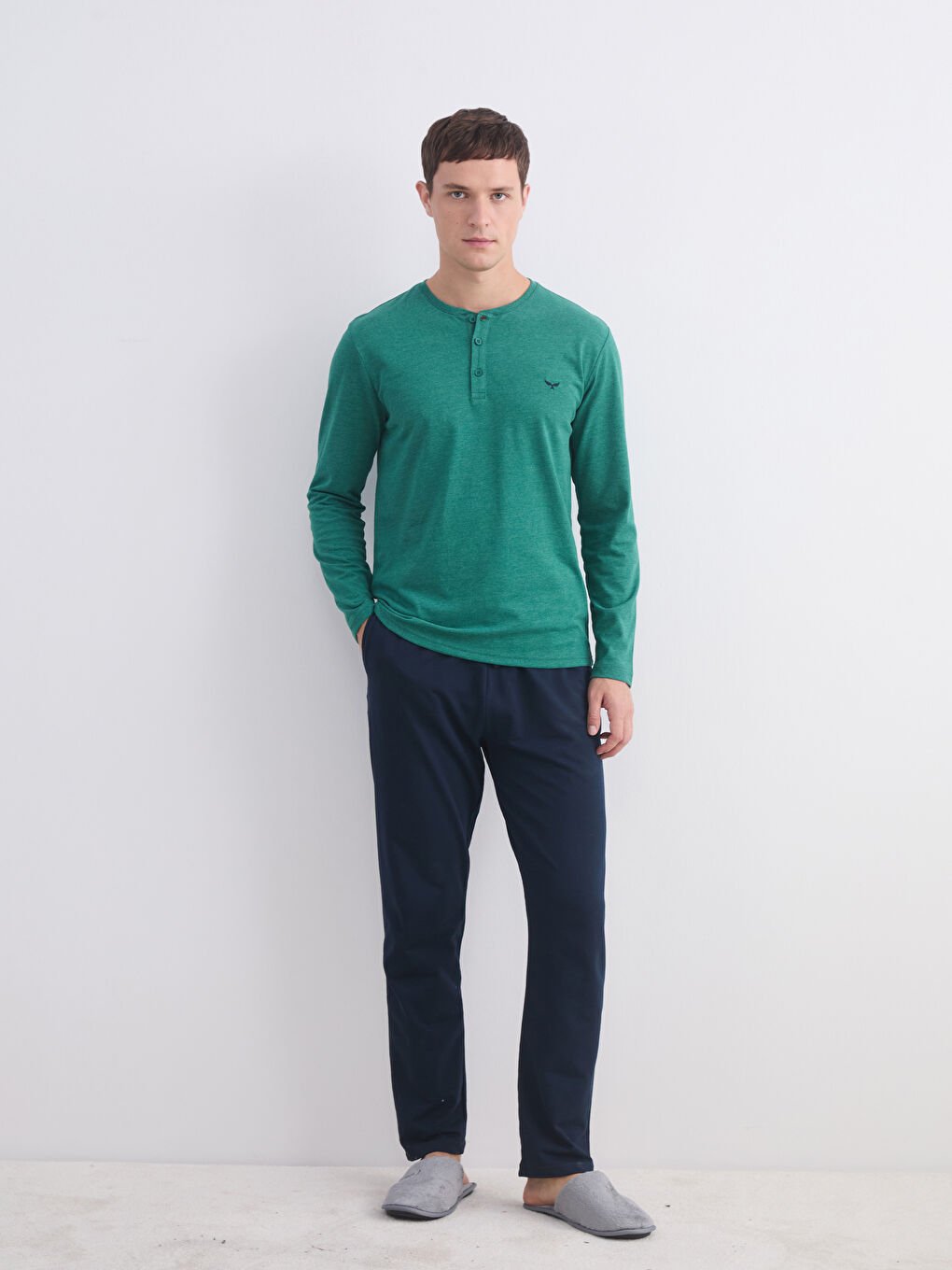 Sarı Bisiklet Yaka Erkek Pijama Takımı-1