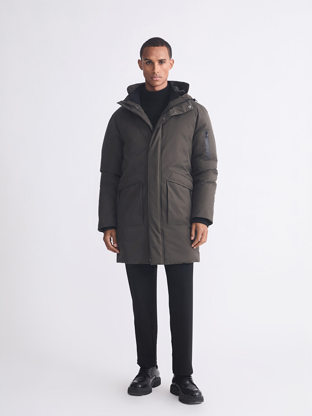 Ерлерге арналған стандартты пішім капюшонды парка пальтосы-1