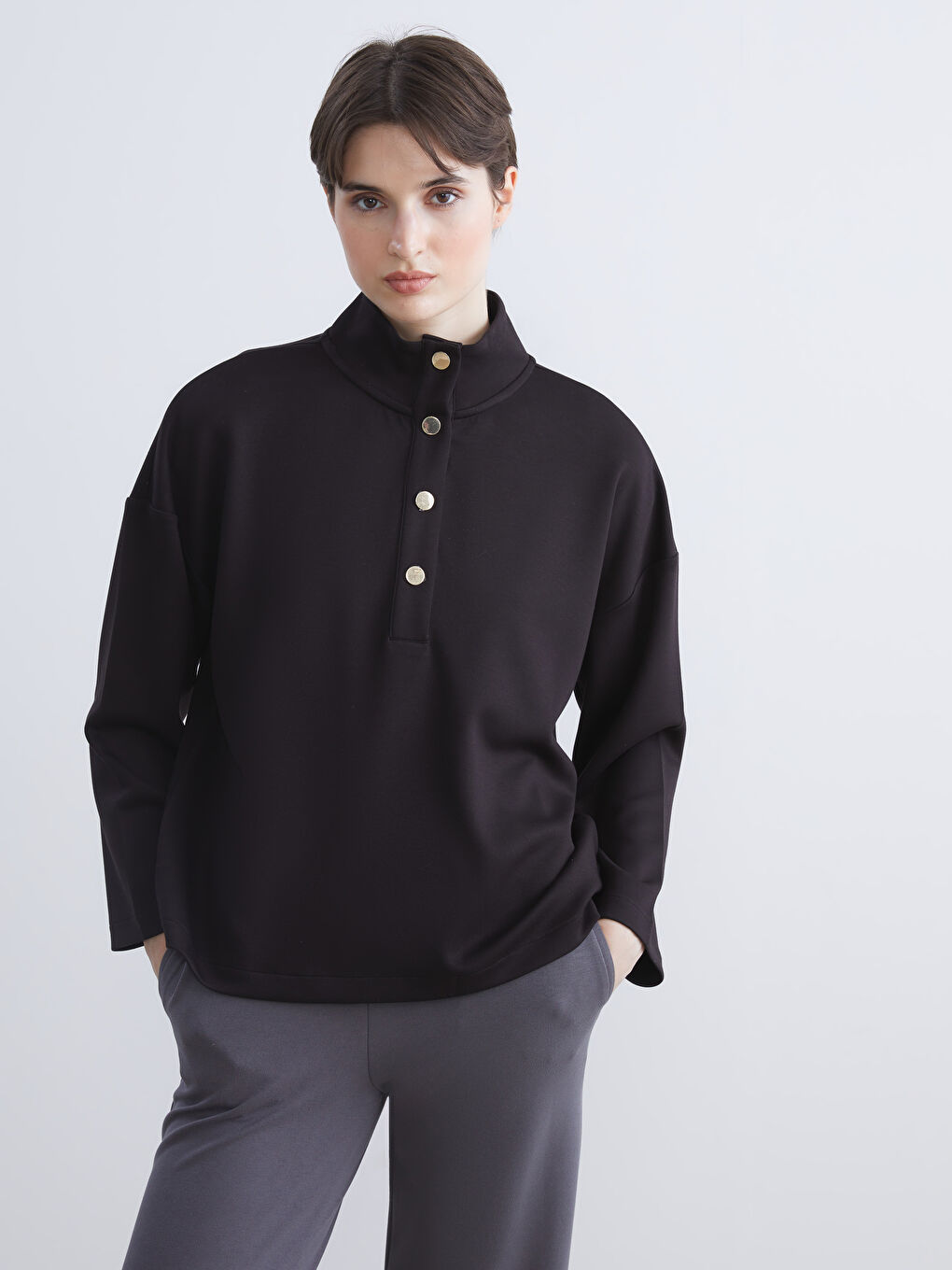 Funnel Neck Oversize Women's Sweatshirt
