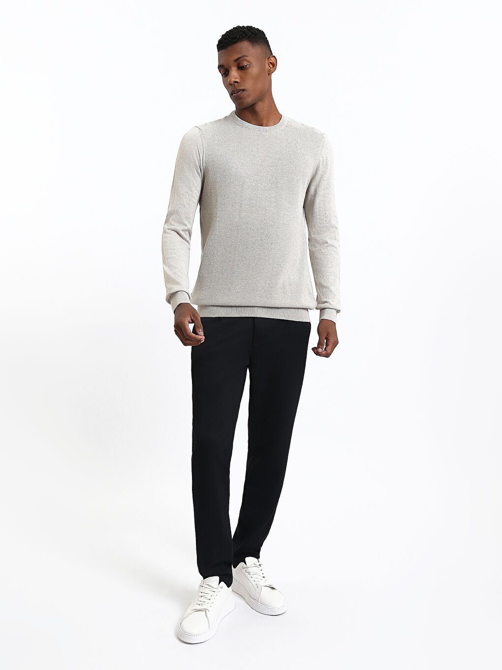 Crew Neck Long Sleeve Men's Tricot Sweater-1