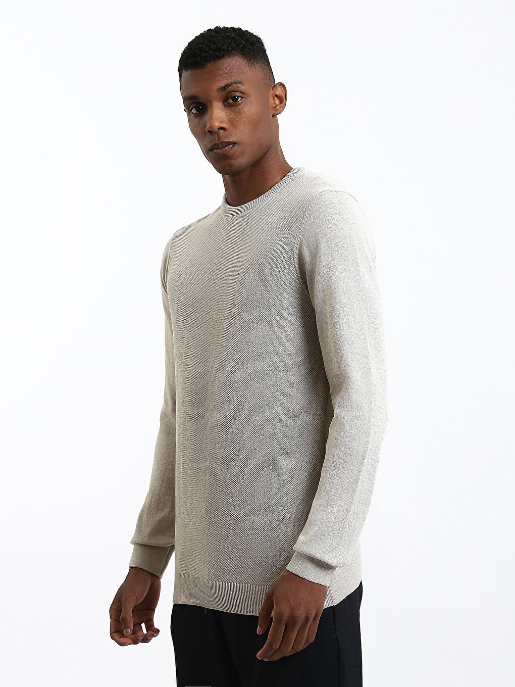 Crew Neck Long Sleeve Men's Tricot Sweater-3