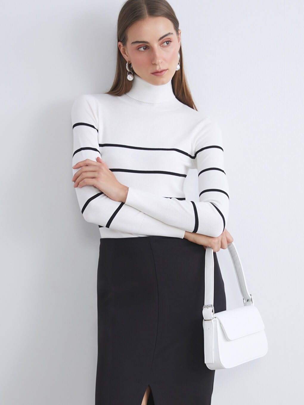 Turtleneck Striped Women's Knitwear Sweater