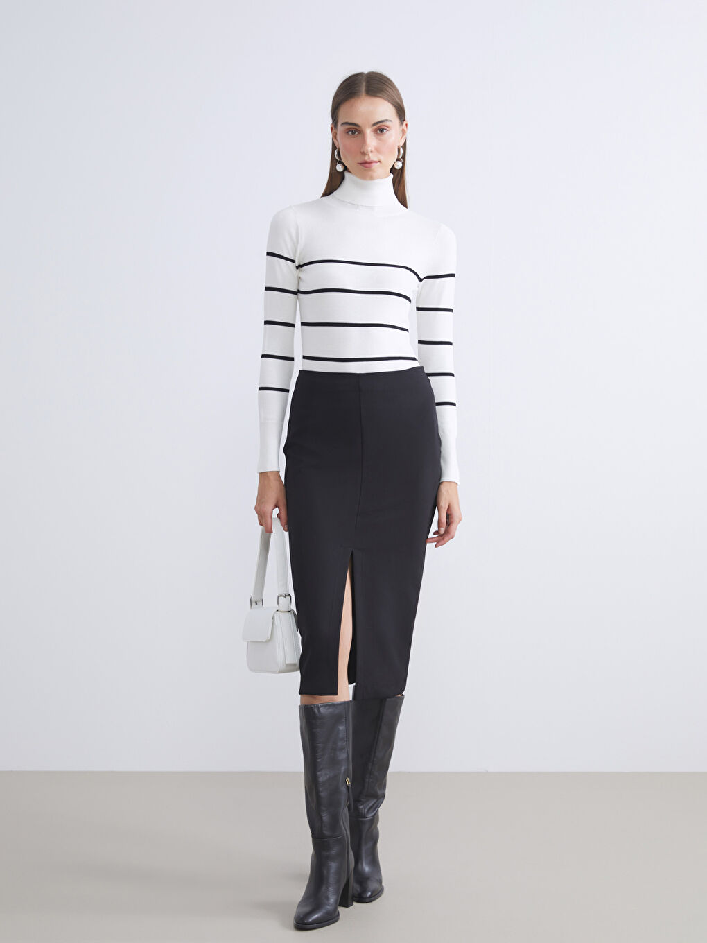 Turtleneck Striped Women's Knitwear Sweater-1