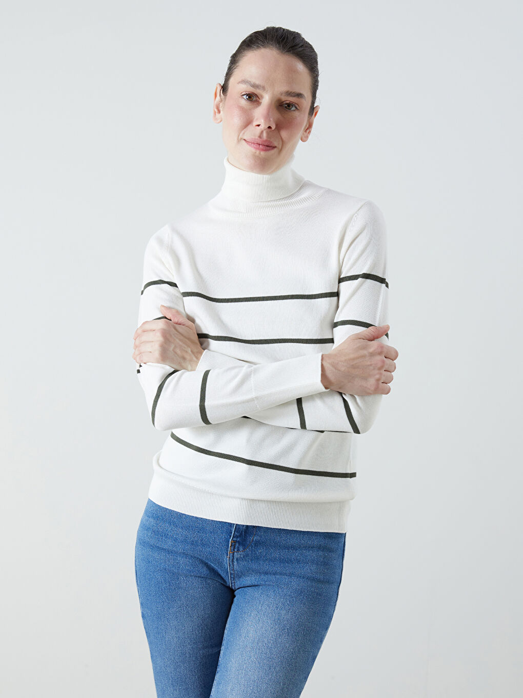 Turtleneck Striped Women's Knitwear Sweater