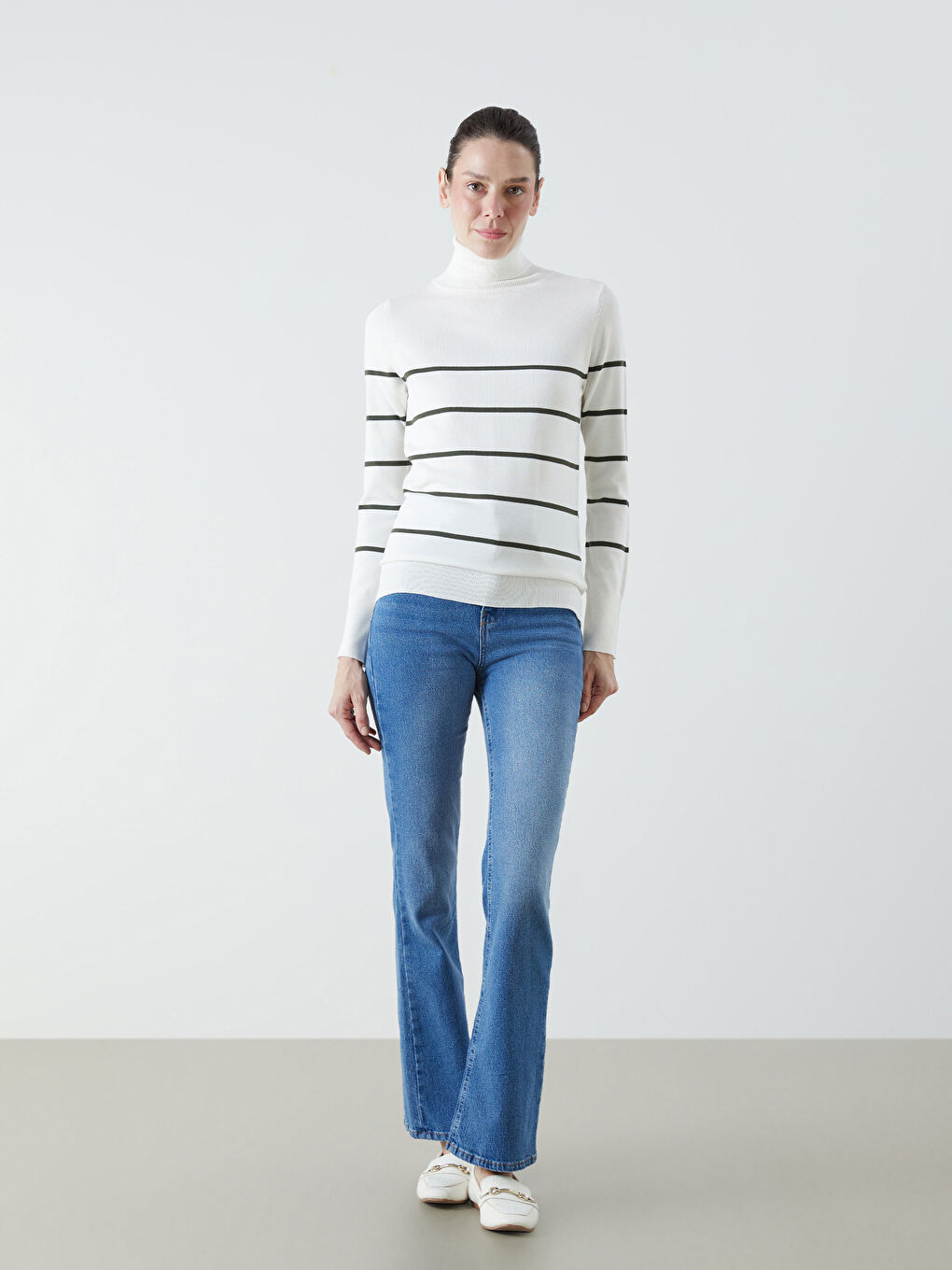 Turtleneck Striped Women's Knitwear Sweater-1