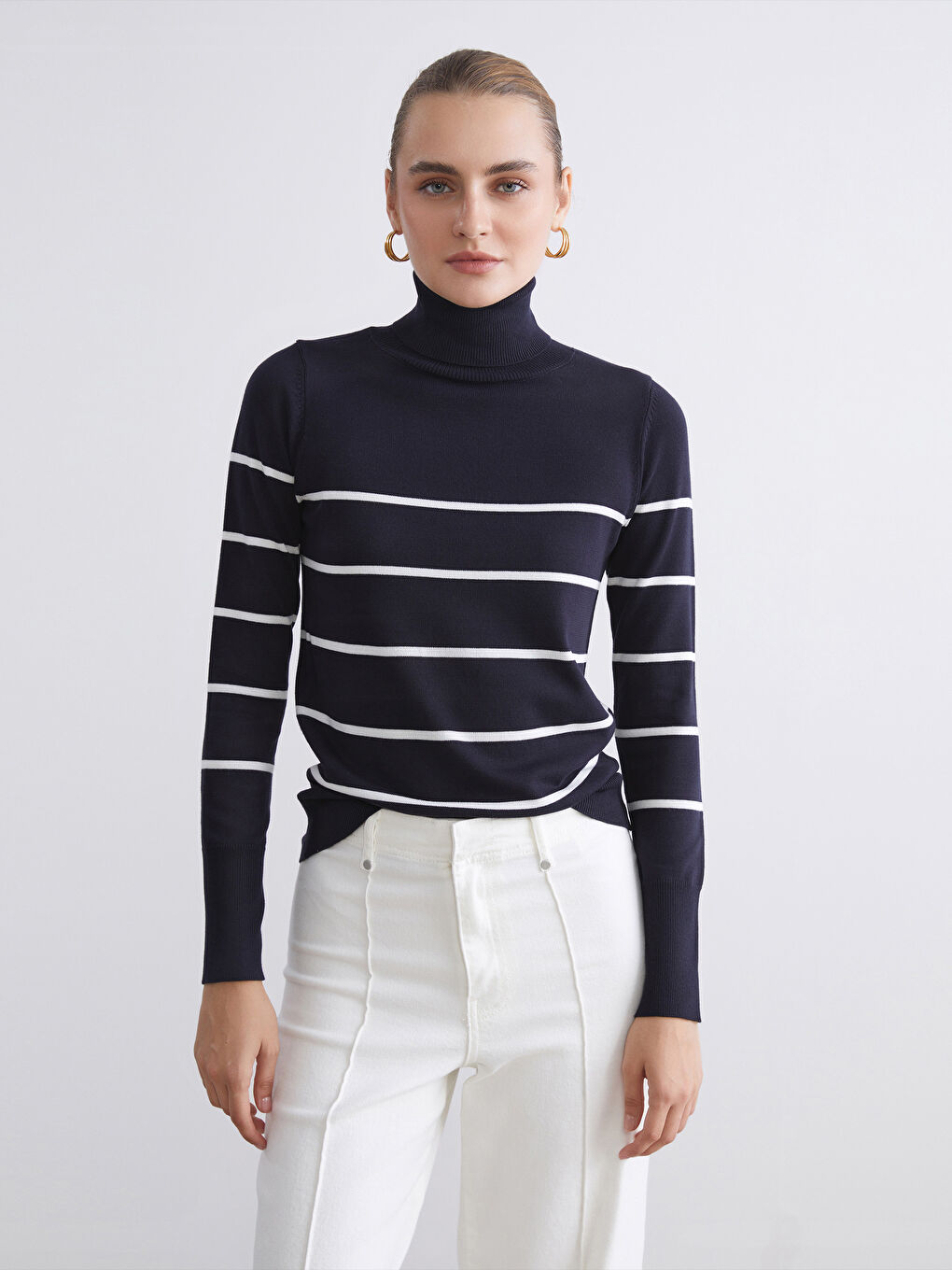 Turtleneck Striped Women's Knitwear Sweater