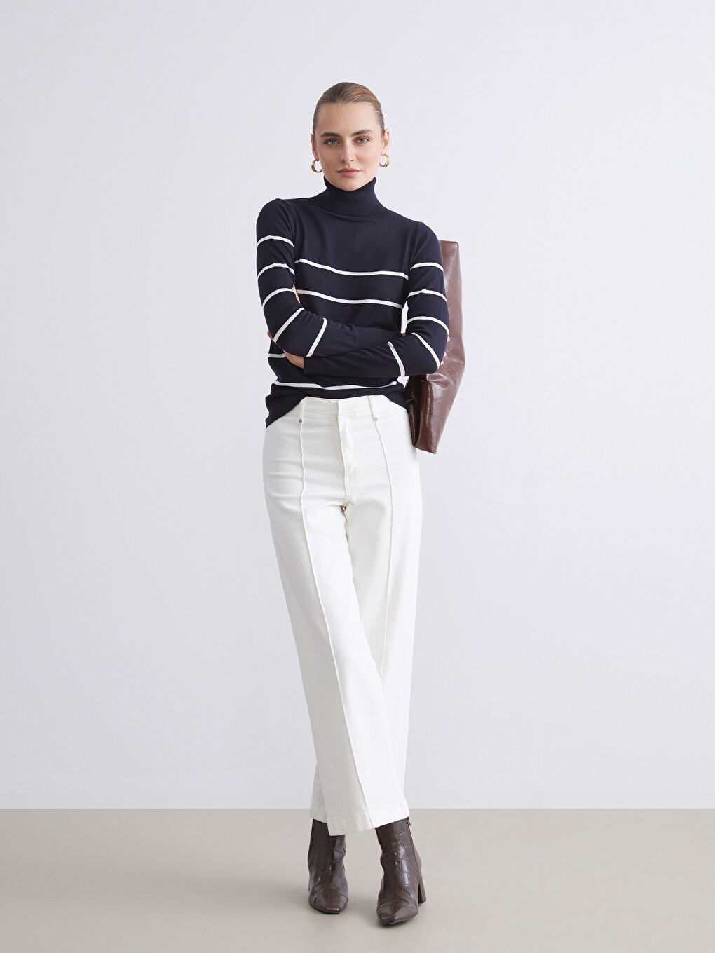 Turtleneck Striped Women's Knitwear Sweater-1