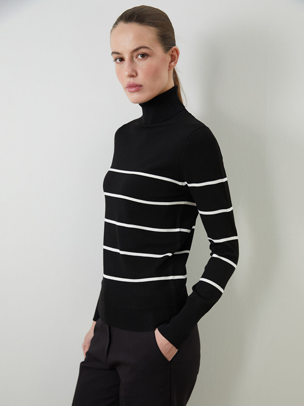 Turtleneck Striped Women's Knitwear Sweater