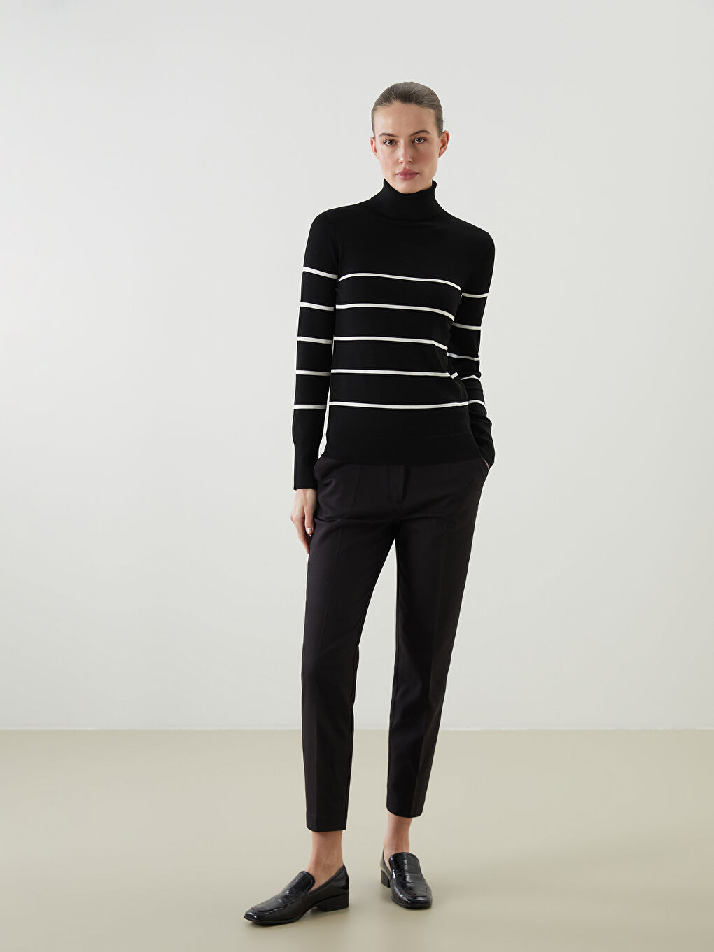 Turtleneck Striped Women's Knitwear Sweater-1
