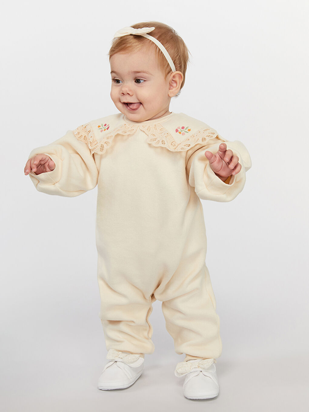 Crew Neck Floral Baby Girls' Jumpsuit