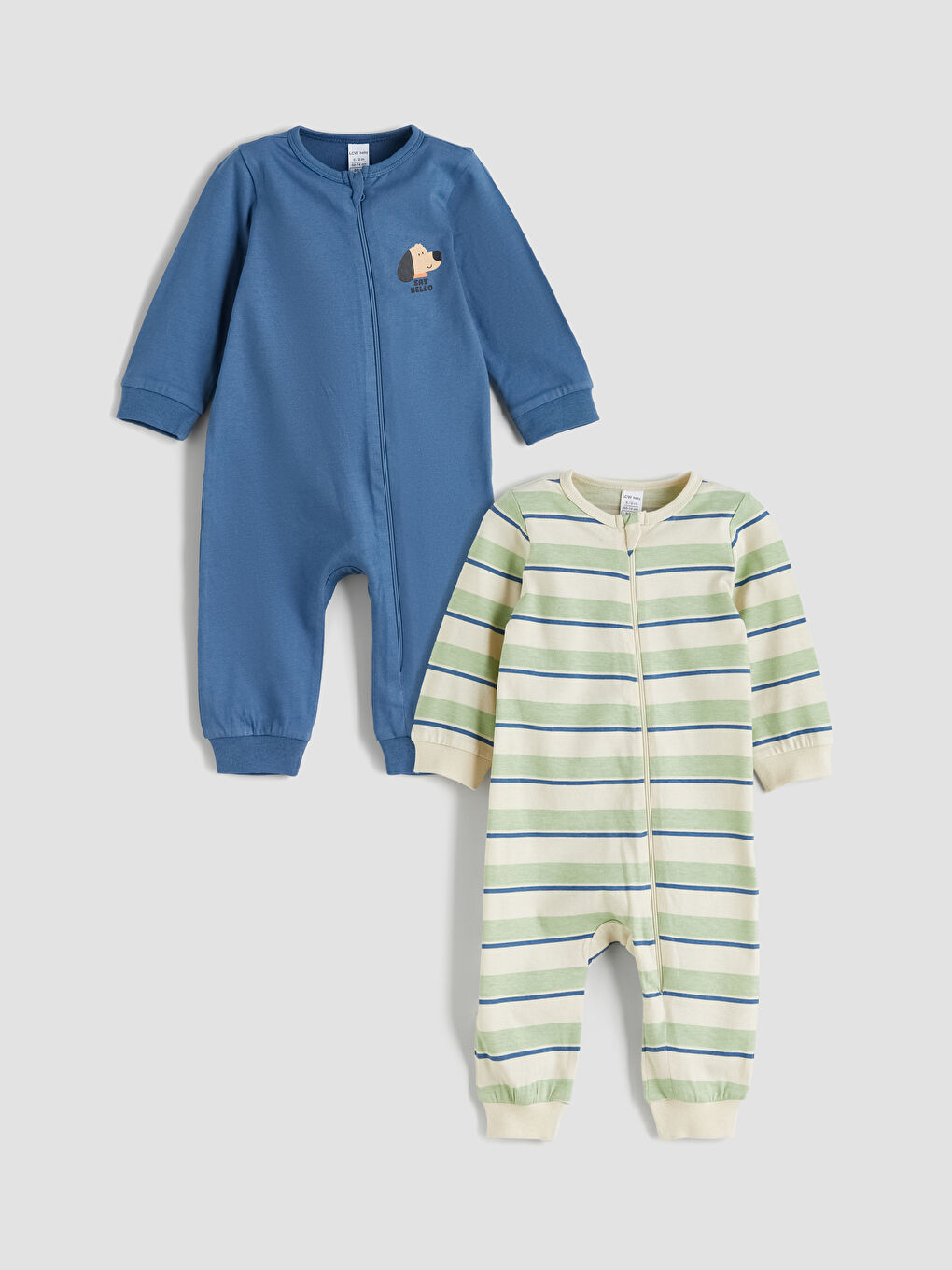 Crew Neck Long Sleeve Baby Boys Jumpsuit 2 Pack