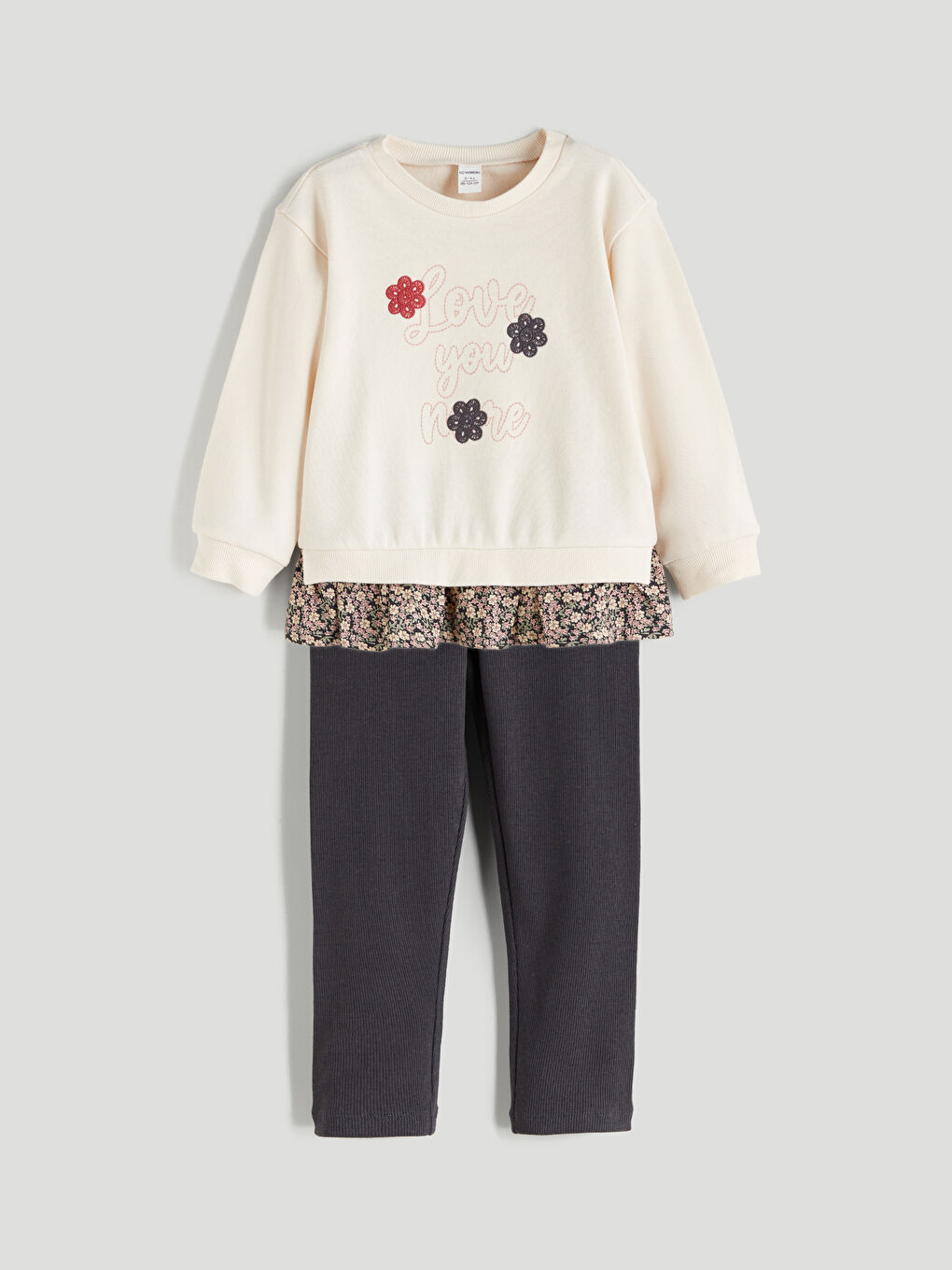 LCW Kids Crew Neck Embroidered Girls' Sweatshirt and Leggings 2 Pack -W5AP09Z1-FRC