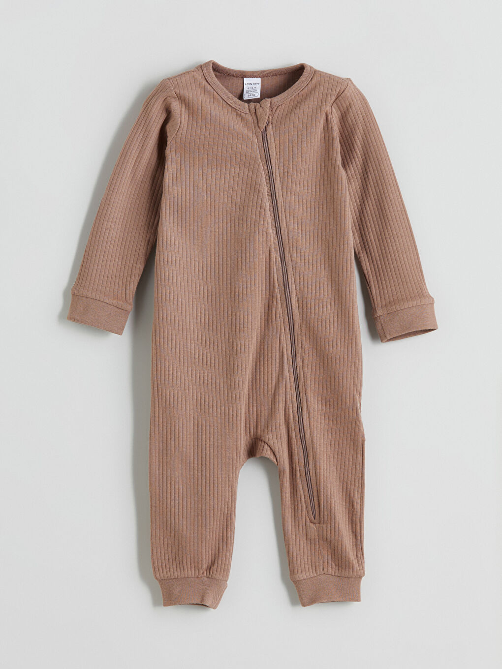 Kahverengi Bisiklet Yaka Basic Fermuarlı Erkek Bebek Tulum