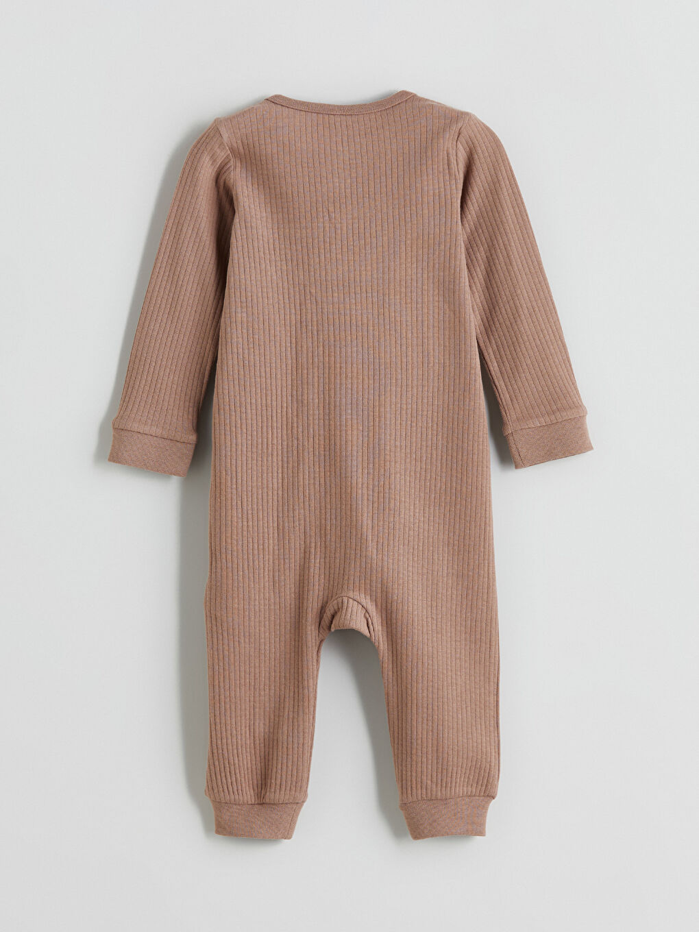 Kahverengi Bisiklet Yaka Basic Fermuarlı Erkek Bebek Tulum-2