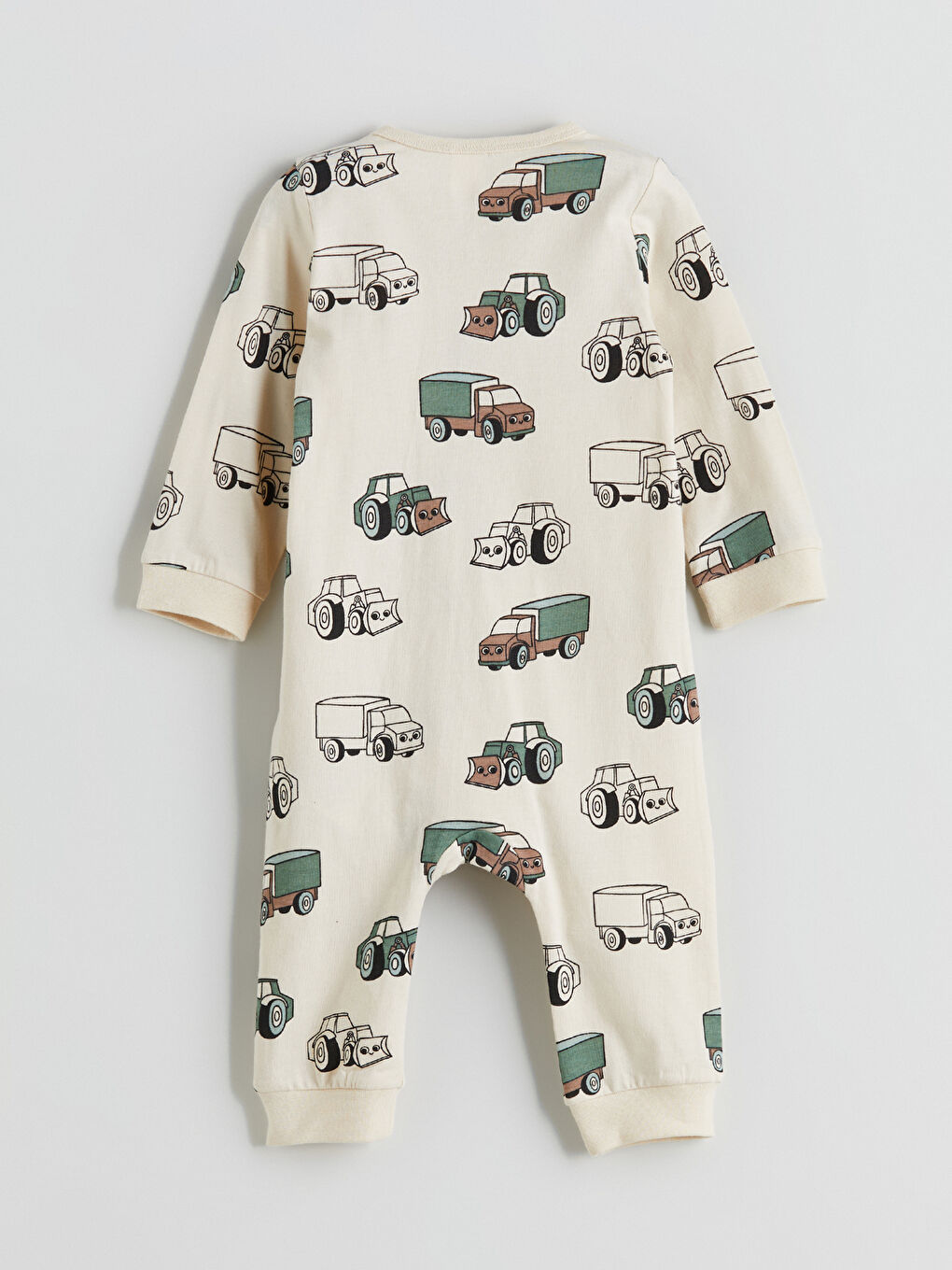 Bej Bisiklet Yaka Baskılı Erkek Bebek Tulum-2