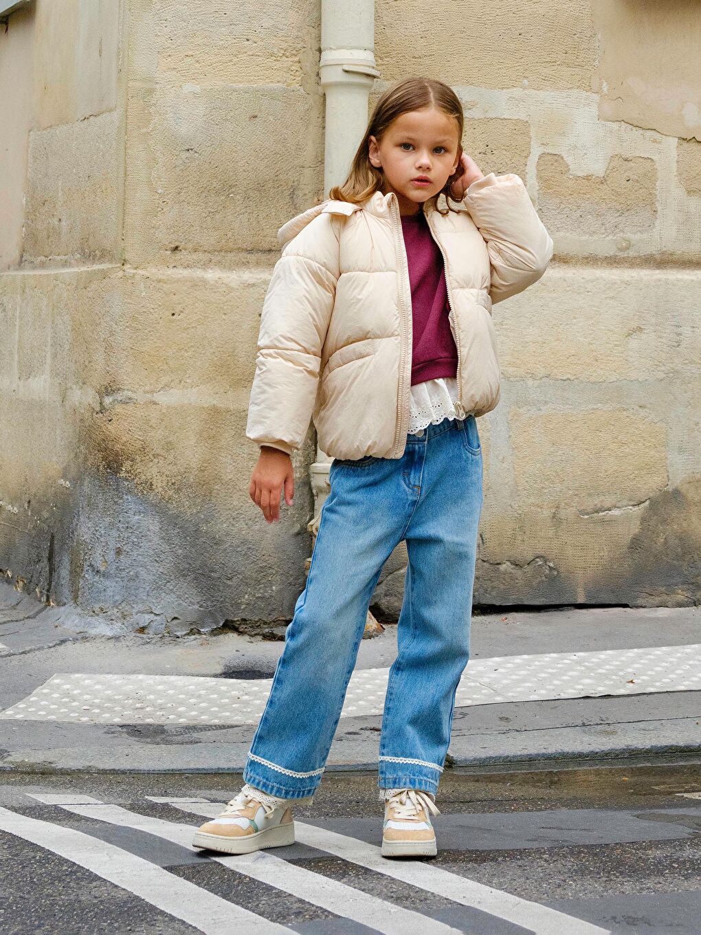 LCW Kids Girl's Jean Trousers with Adjustable Elastic Waist -W5AP44Z1-507