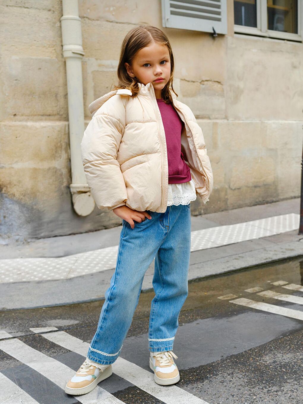 LCW Kids Girl's Jean Trousers with Adjustable Elastic Waist -W5AP44Z1-507