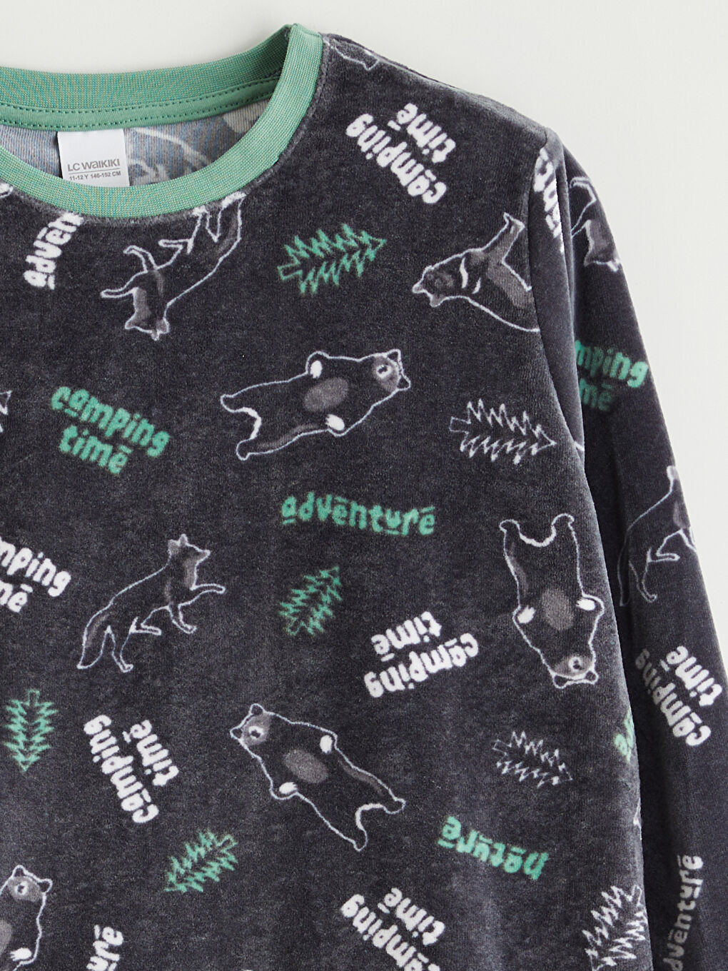 Gri Desenli Erkek Çocuk Kadife Pijama Üst-2