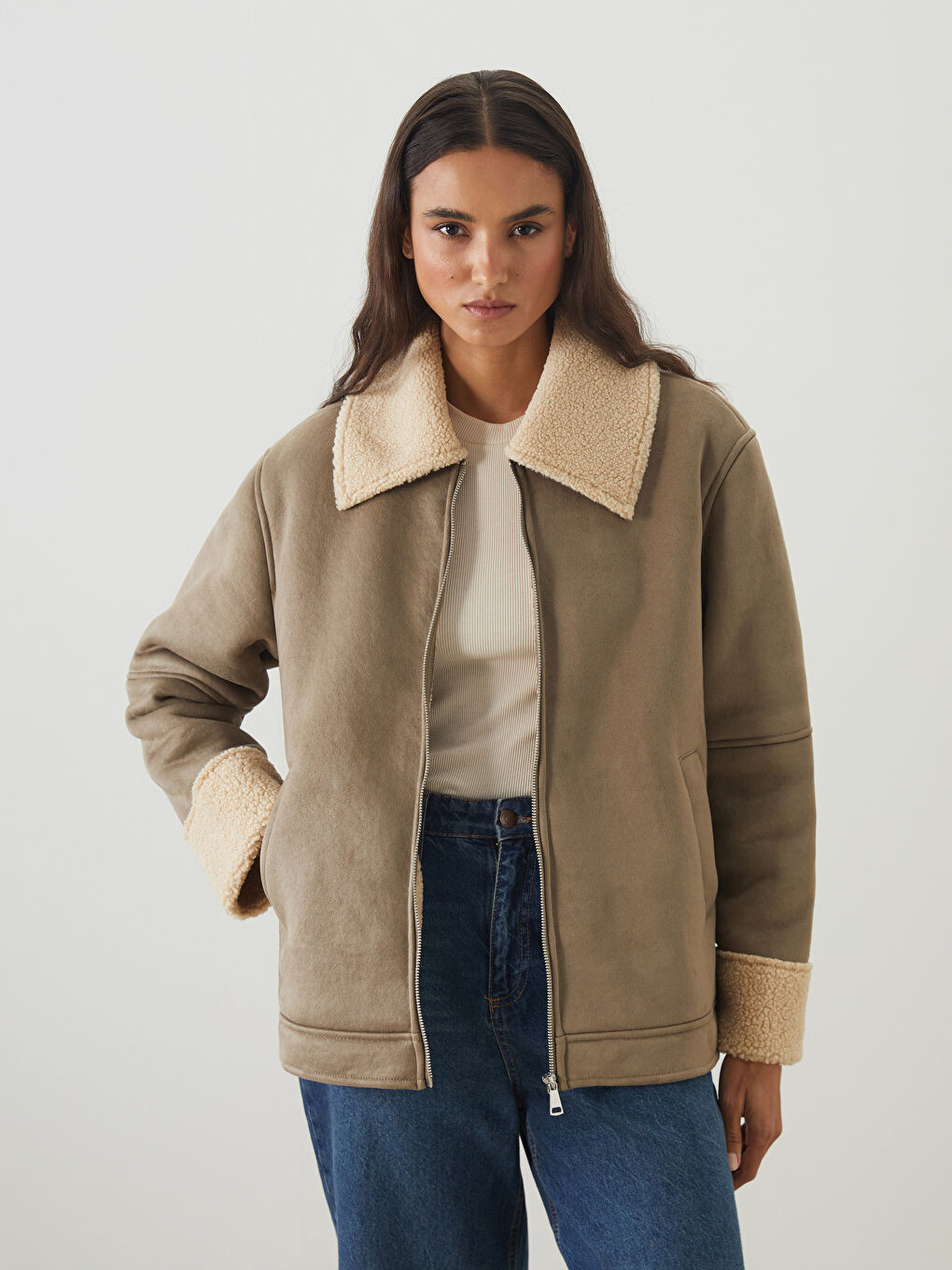 LCW Modest Woman BROWN Coat -W5AP54Z8-EHW