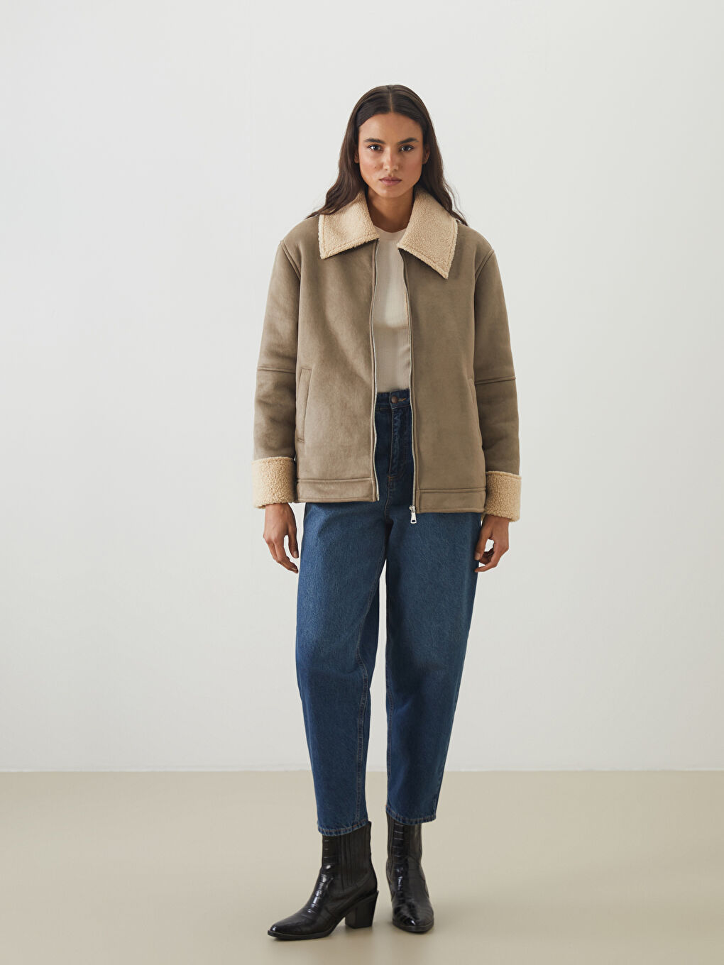 LCW Modest Woman BROWN Coat -W5AP54Z8-EHW