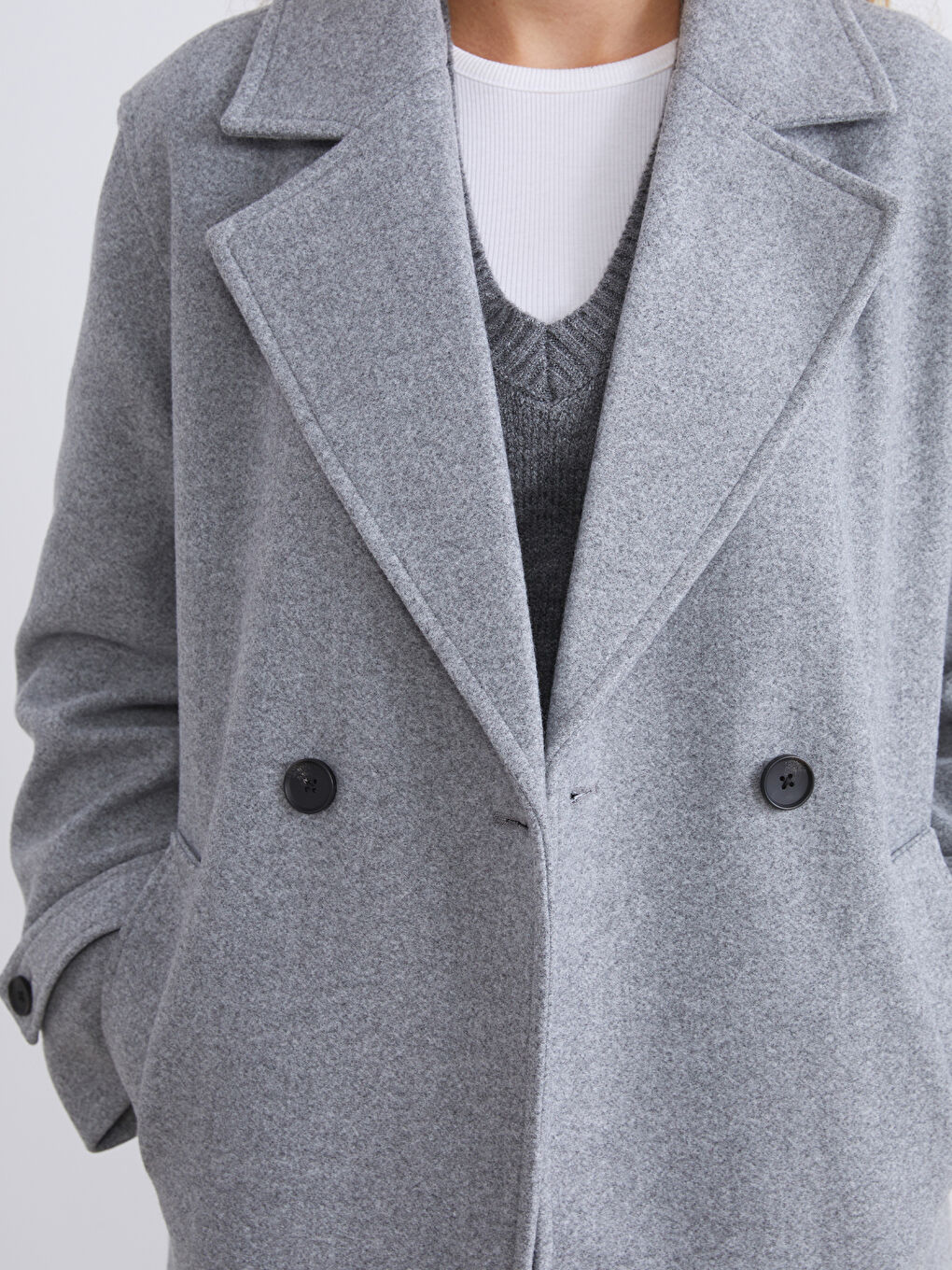 Antrasit Kruvaze Yaka Kadın Kaşe Kaban-3