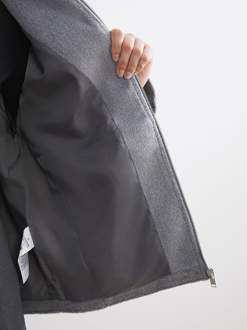 Gri Dik Yaka Kadın Kaşe Mont-3