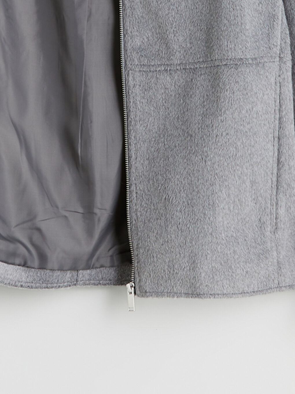 Gri Dik Yaka Kadın Kaşe Mont-6