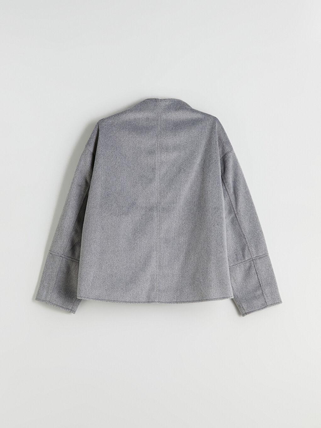 Gri Dik Yaka Kadın Kaşe Mont-7