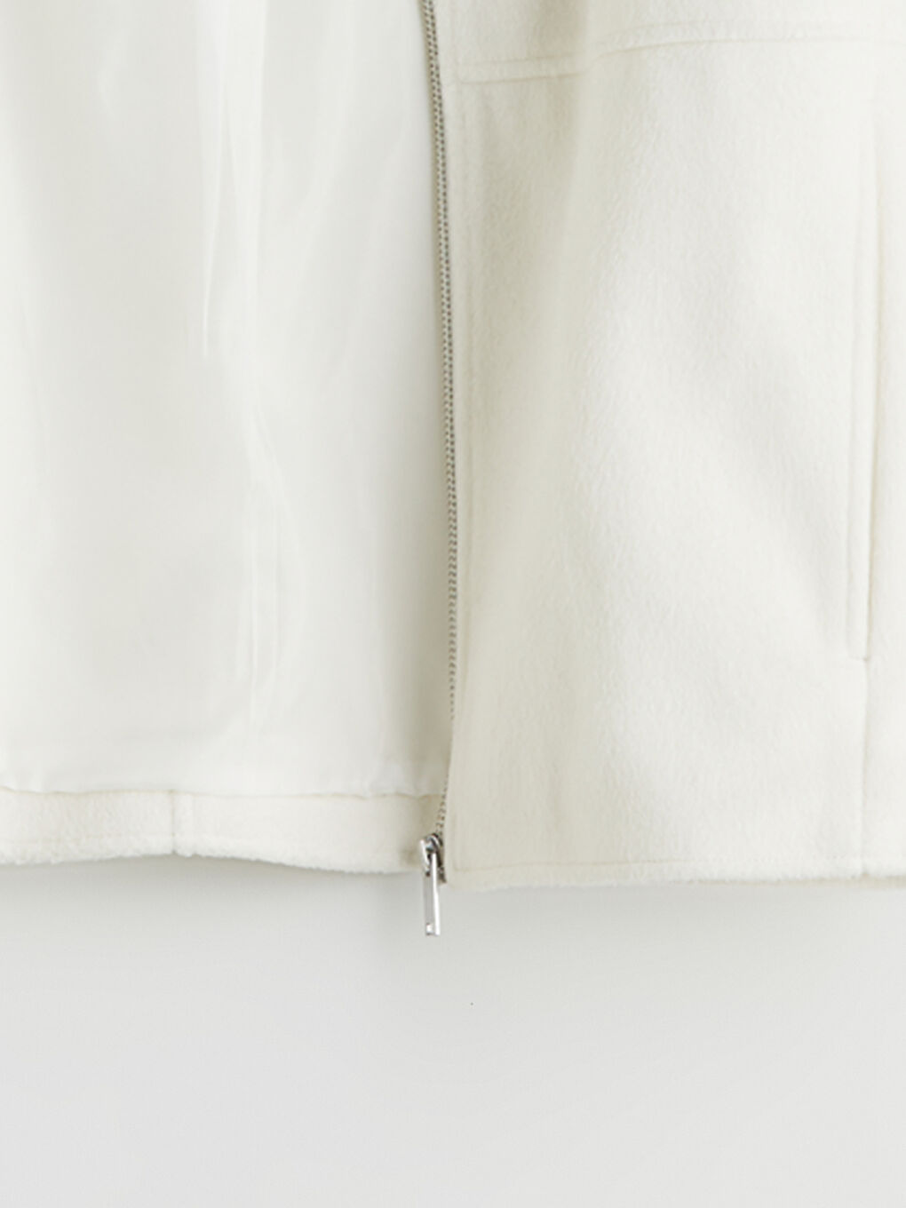 Ekru Dik Yaka Kadın Kaşe Mont-6