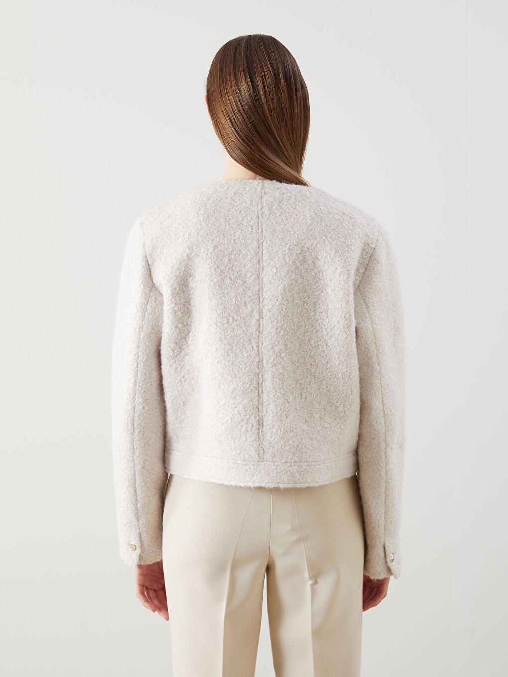 Bej Bisiklet Yaka Kadın Pelüş Mont-3