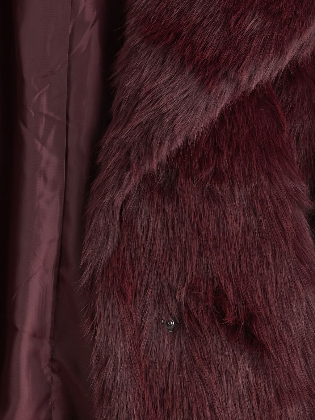 Bordo Ceket Yaka Oversize Kadın Kürk Mont-6