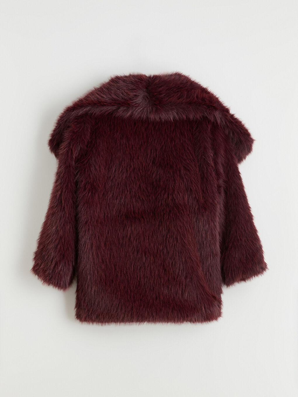 Bordo Ceket Yaka Oversize Kadın Kürk Mont-7