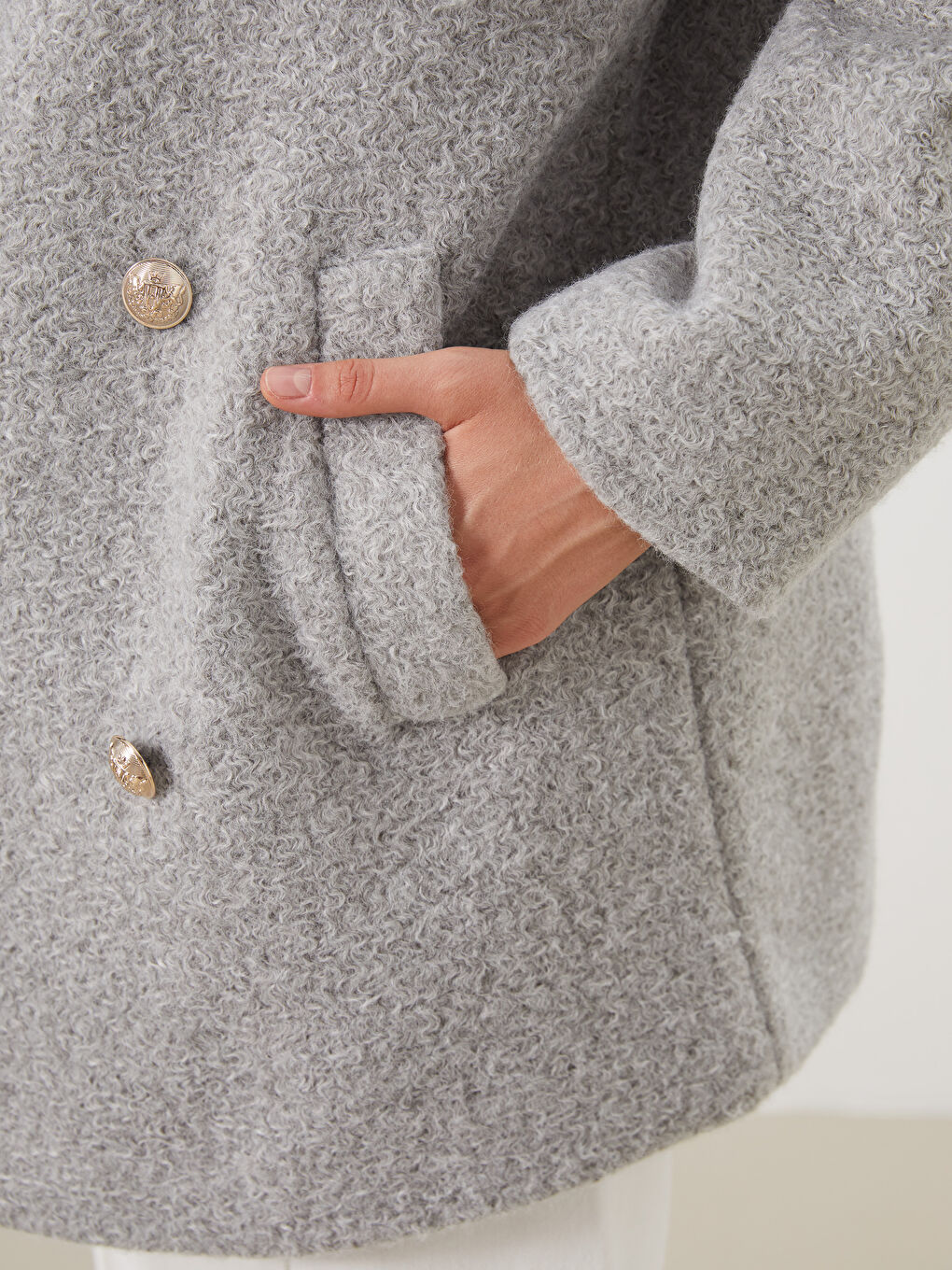 Gri Kruvaze Yaka Oversize Kadın Kaşe Kaban-3