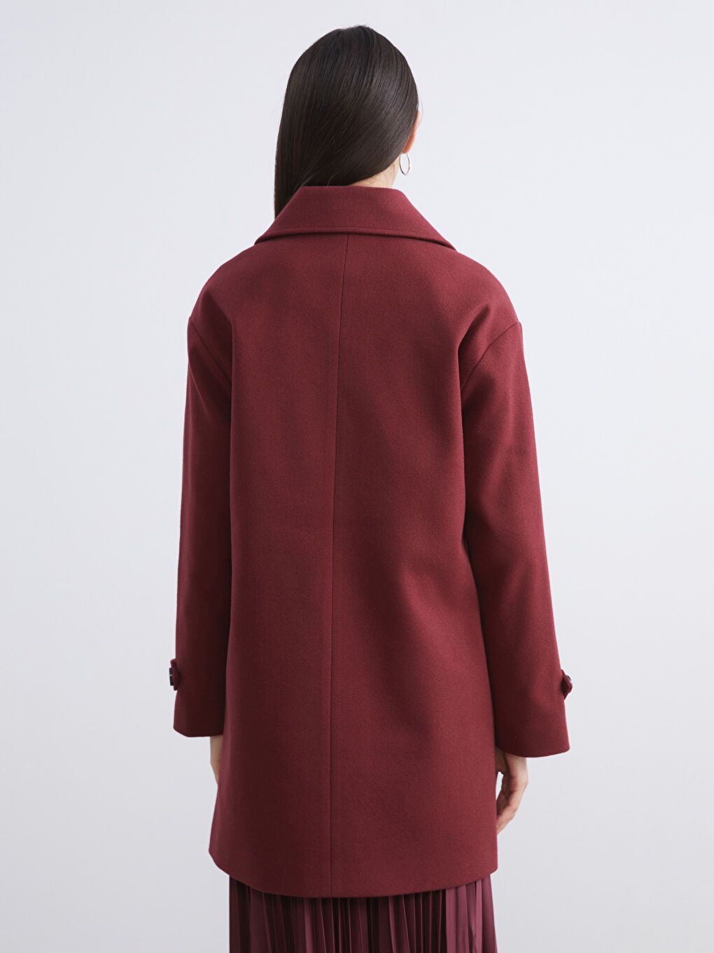 Bordo Ceket Yaka Kadın Kaşe Kaban-4