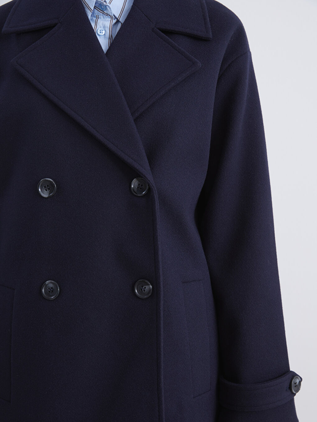 Lacivert Ceket Yaka Kadın Kaşe Kaban-2