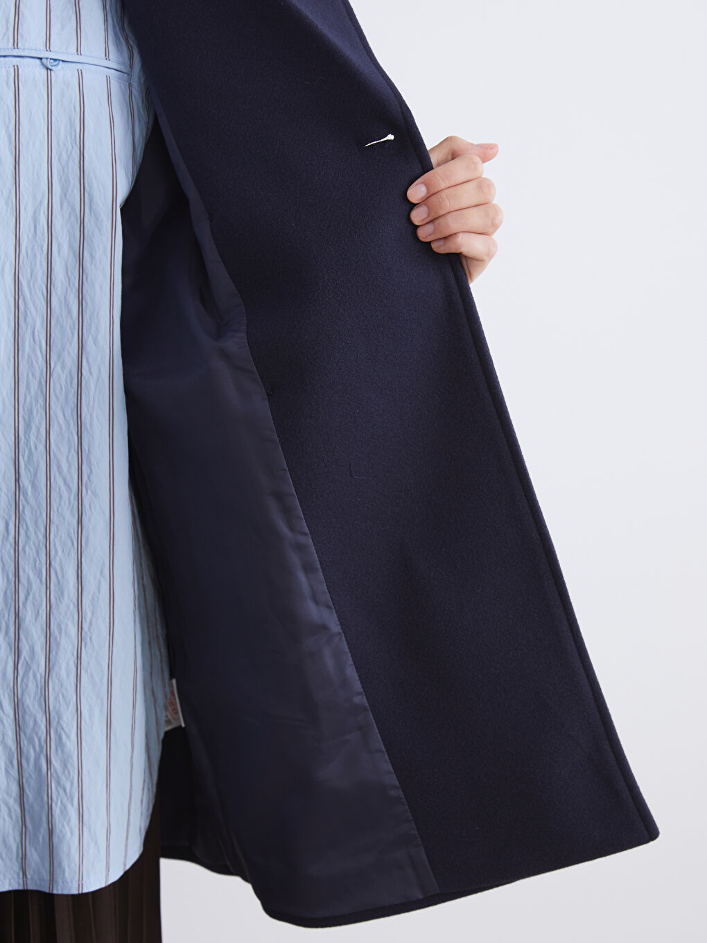 Lacivert Ceket Yaka Kadın Kaşe Kaban-3