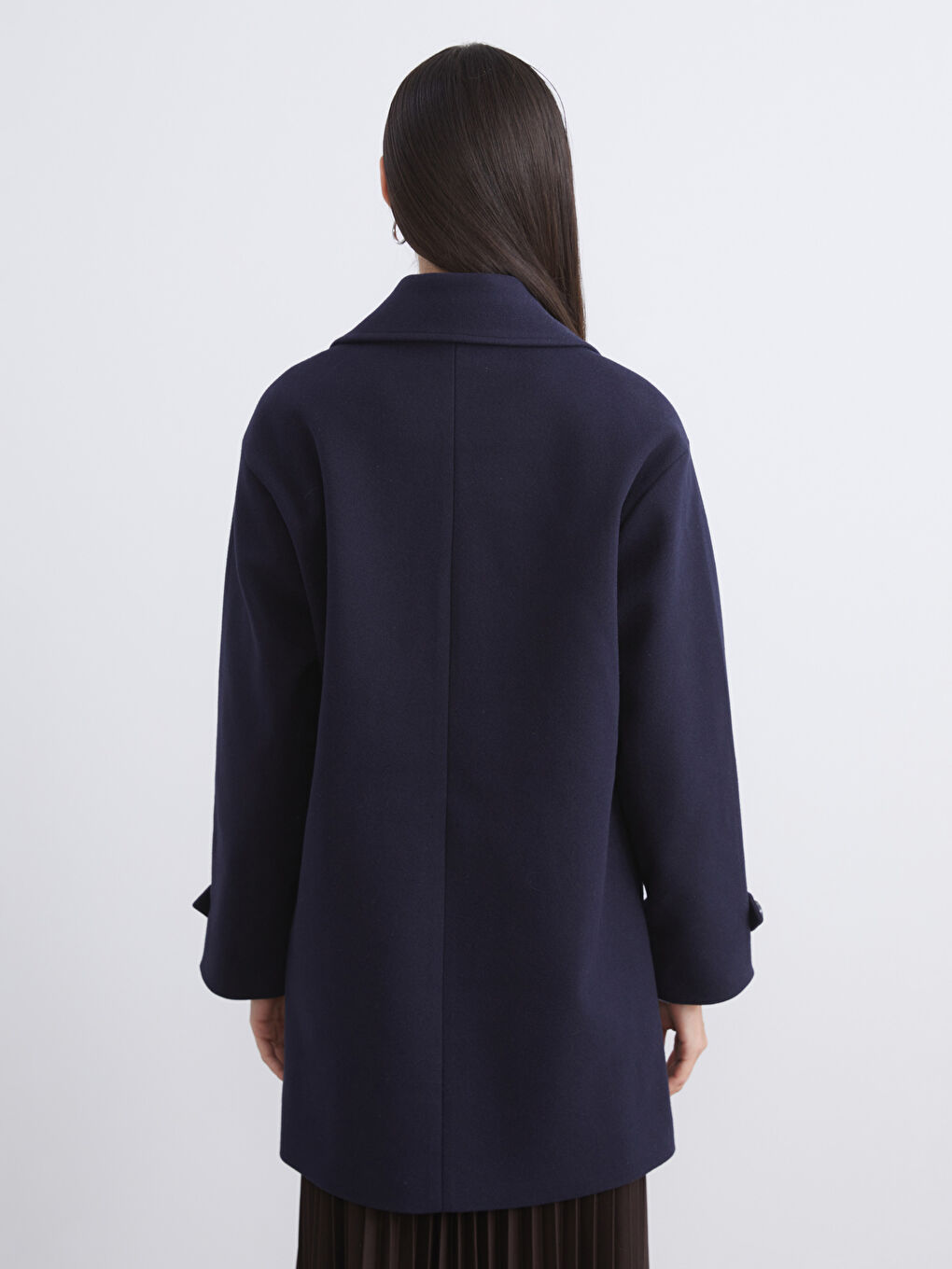 Lacivert Ceket Yaka Kadın Kaşe Kaban-4